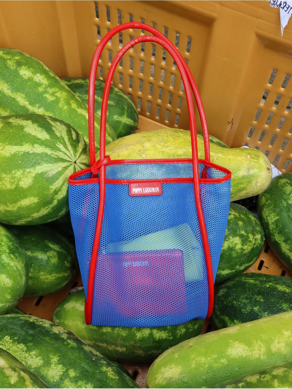 Poppy Lissiman Nana Blue Mesh Tote with Red Trim - Picture 6 of 6